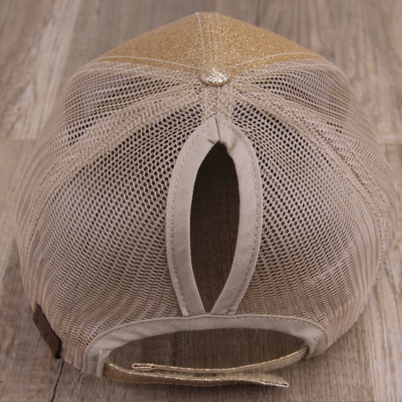 Gold Glitter Ponytail Mesh Cap - Picture 2 of 2